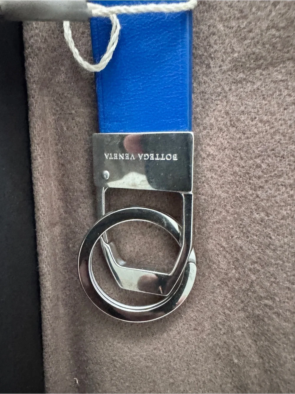Bottega Veneta Blue Leather Key & Card Holder Strap with Silver Clip